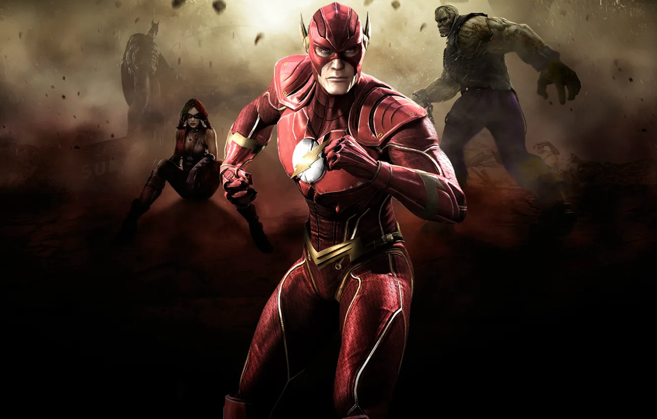 Фото обои batman, flash, fighting, Harley Quinn, Injustice: Gods Among Us, Solomon Grundy