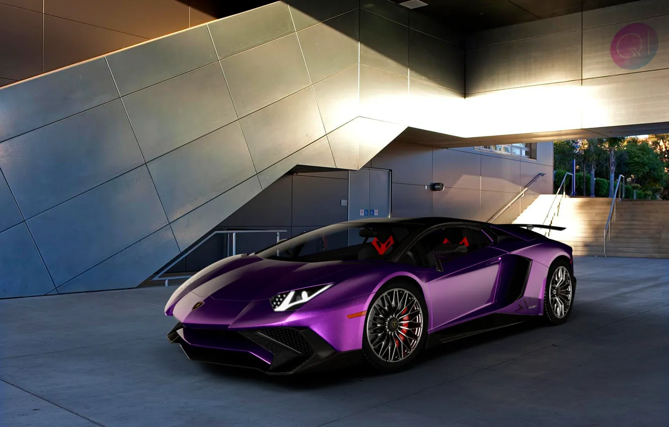 Фото обои Авто, Lamborghini, Машина, Фиолетовый, Суперкар, Aventador, Lamborghini Aventador, by Mikhail Nikolaev