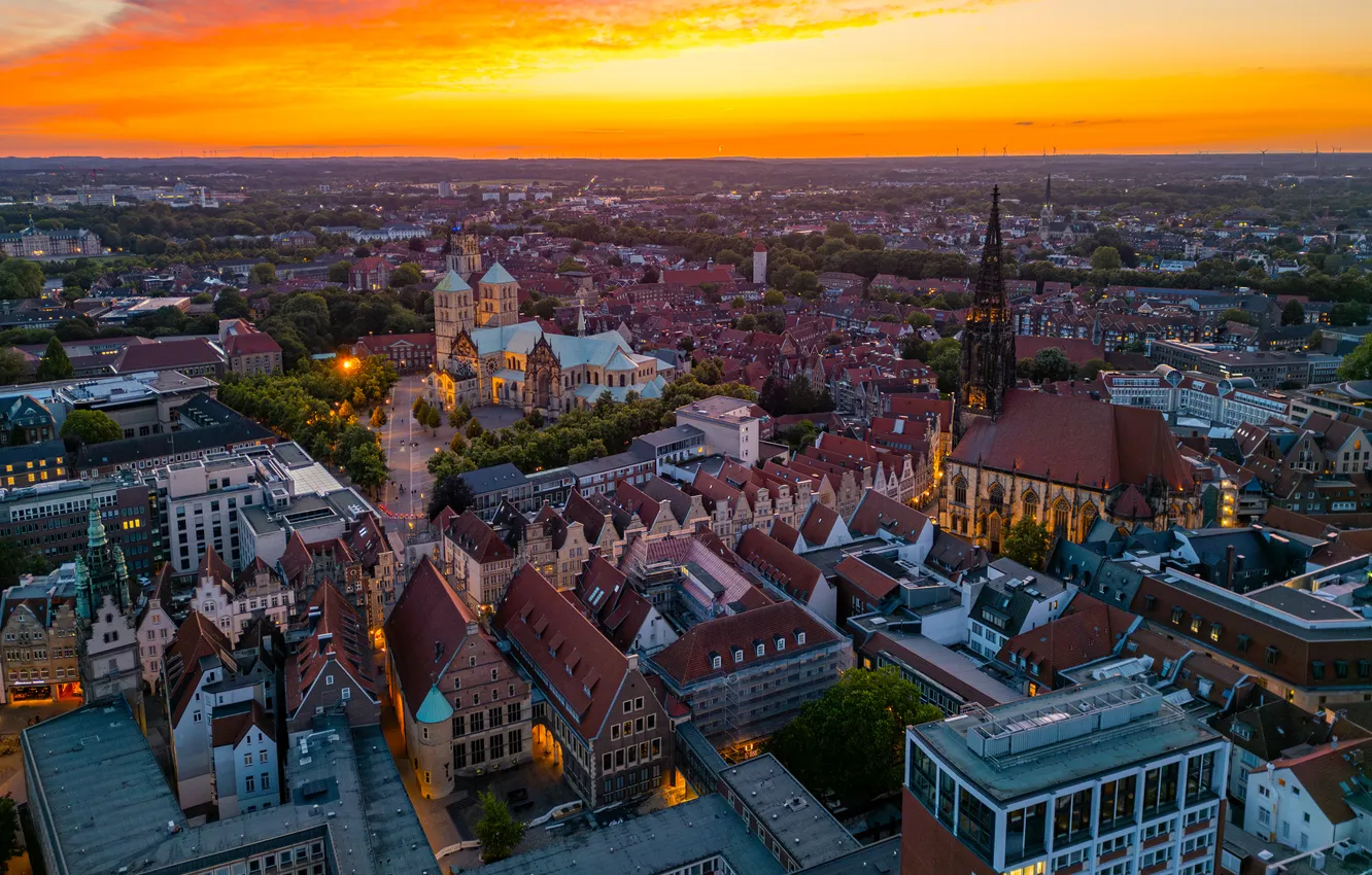 Фото обои небо, закат, город, дома, Germany, Münster