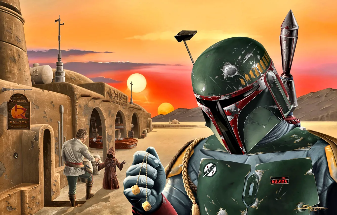 Фото обои Star Wars, Boba Fett, охотник за головами, Татуин, Джава