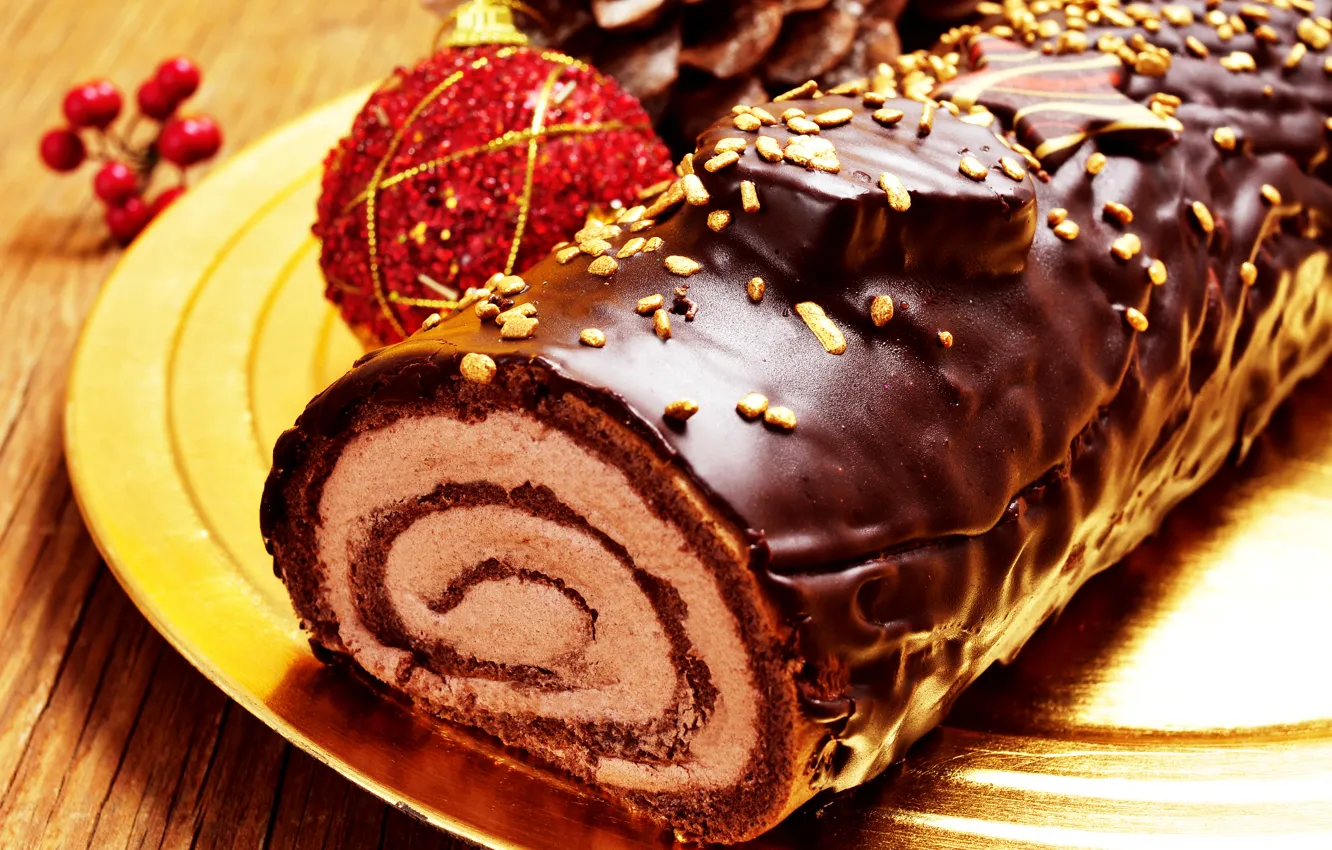 Фото обои новый год, шоколад, торт, cake, десерт, chocolate, dessert, рулет