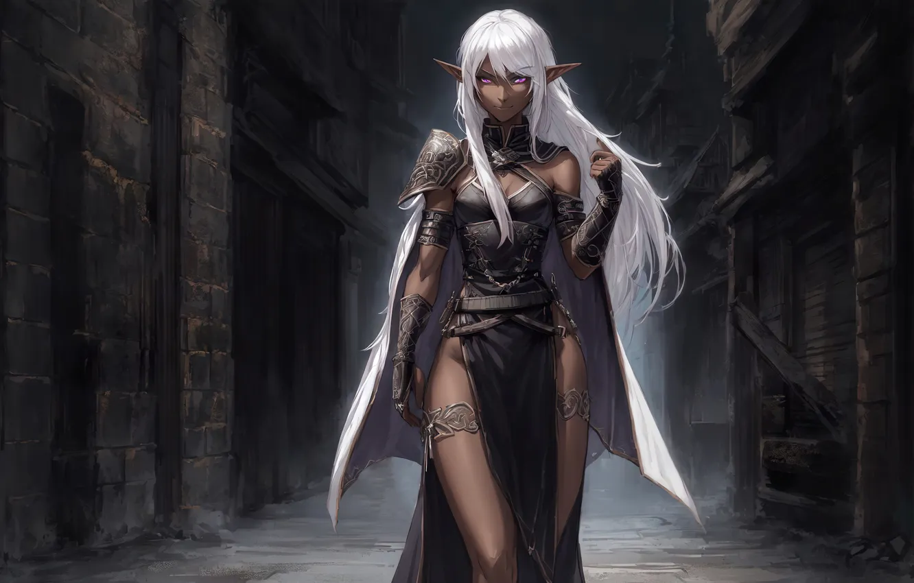 Фото обои girl, fantasy, anime, art, painting, fantasy art, white hair, cape