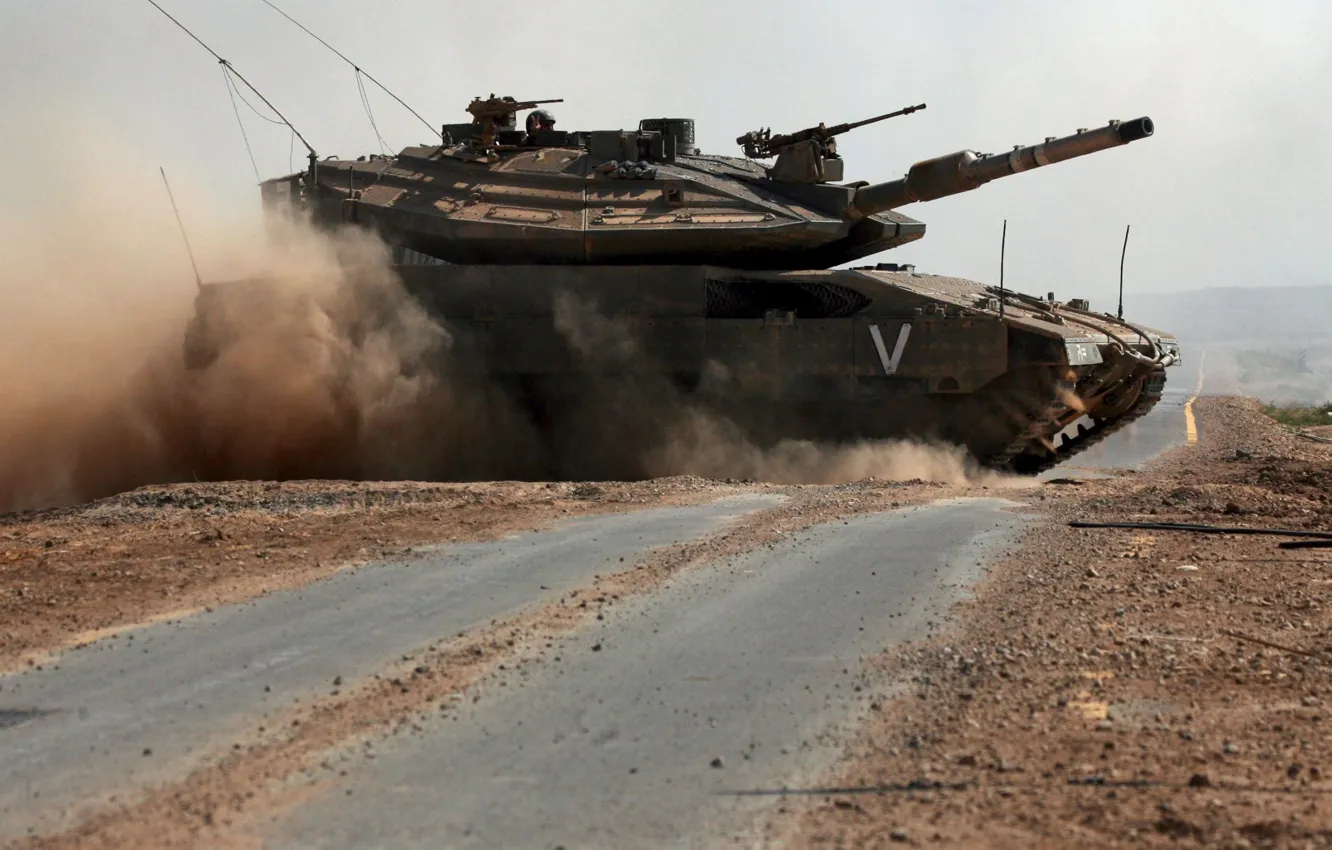 Фото обои танк, Израиль, на дороге, Merkava Mk.4