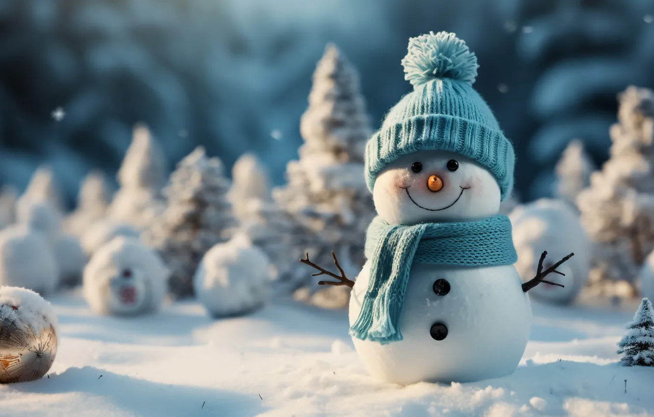 Фото обои зима, снег, Новый Год, Рождество, снеговик, happy, Christmas, night