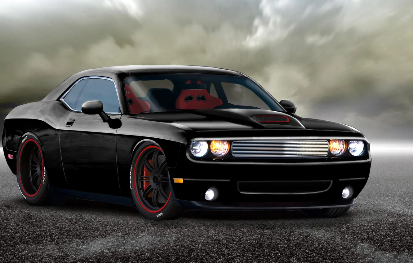 Фото обои черный, Dodge, Challenger, автомобиль, додж