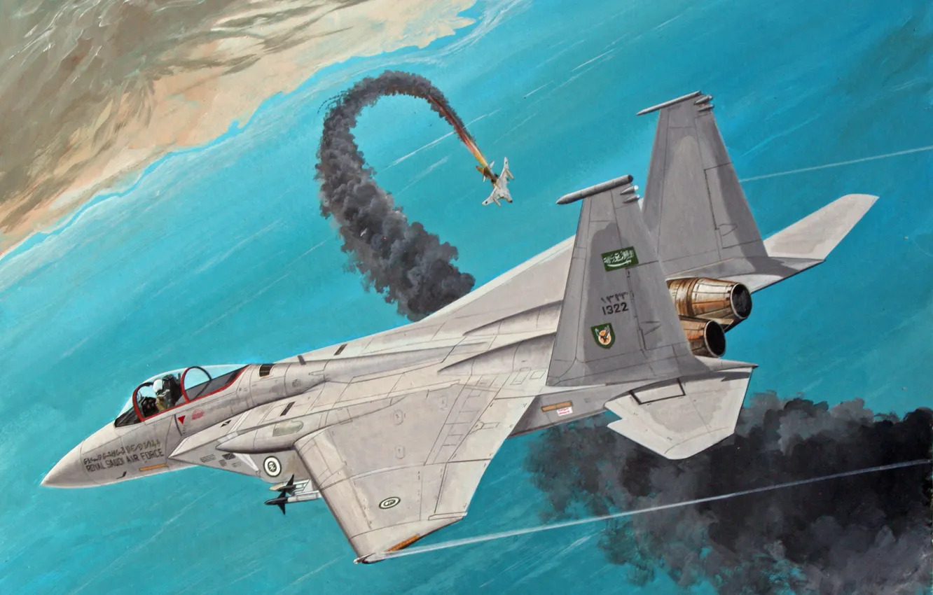 Фото обои небо, победа, рисунок, истребитель, арт, F-15, воздушный бой, Lou Drendel