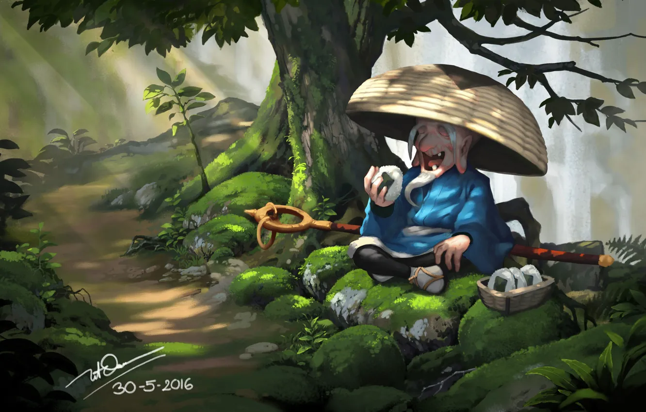 Фото обои лес, отдых, арт, дорожка, старичок, Dao Le Trong, кимпаб, Nicotine