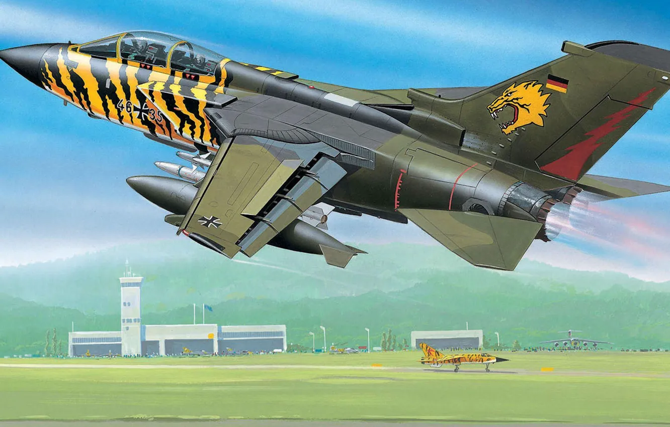 Фото обои рисунок, аэродром, взлёт, Panavia, Tornado