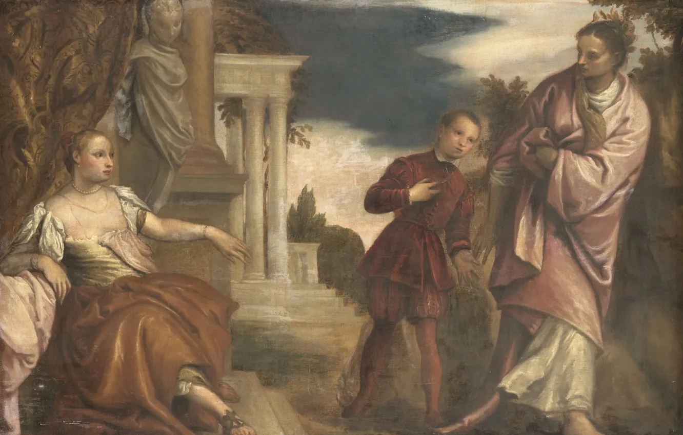 Фото обои масло, картина, холст, 1680, Paolo Veronese, Паоло Веронезе, Выбор Между Добродетелью и Страстью