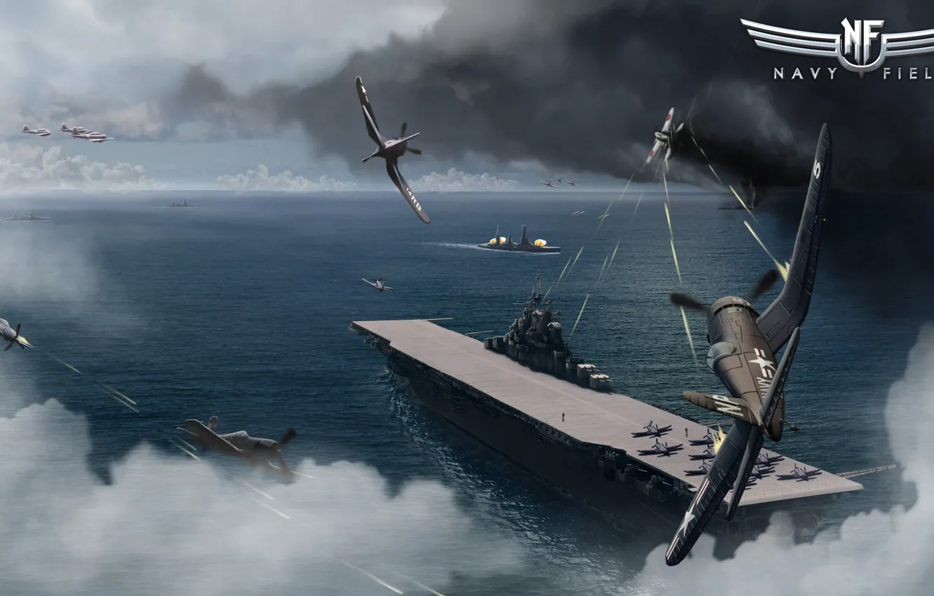 Фото обои бой, авианосец, самолёты, Navy Field, The aircraft carrier Yorktown