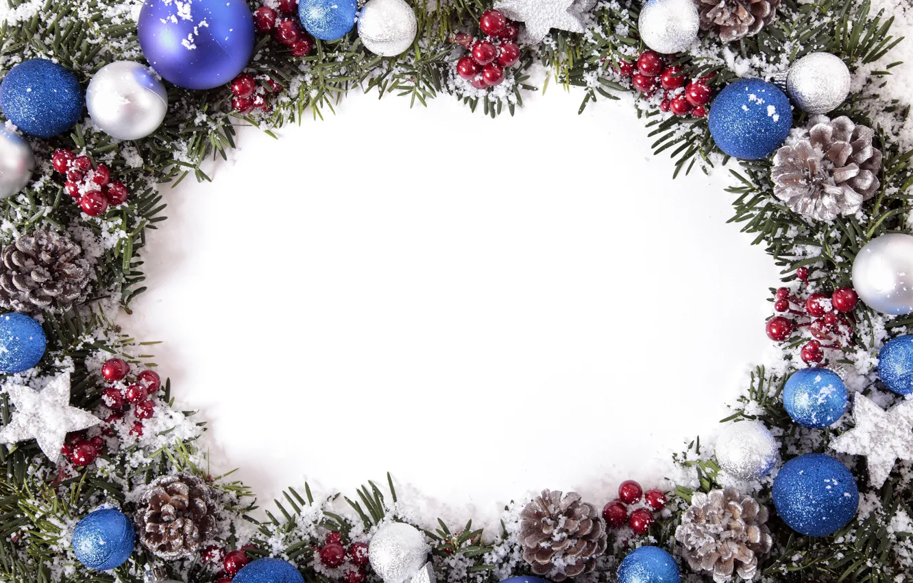 Фото обои снег, шары, Новый Год, Рождество, merry christmas, decoration, xmas, frame