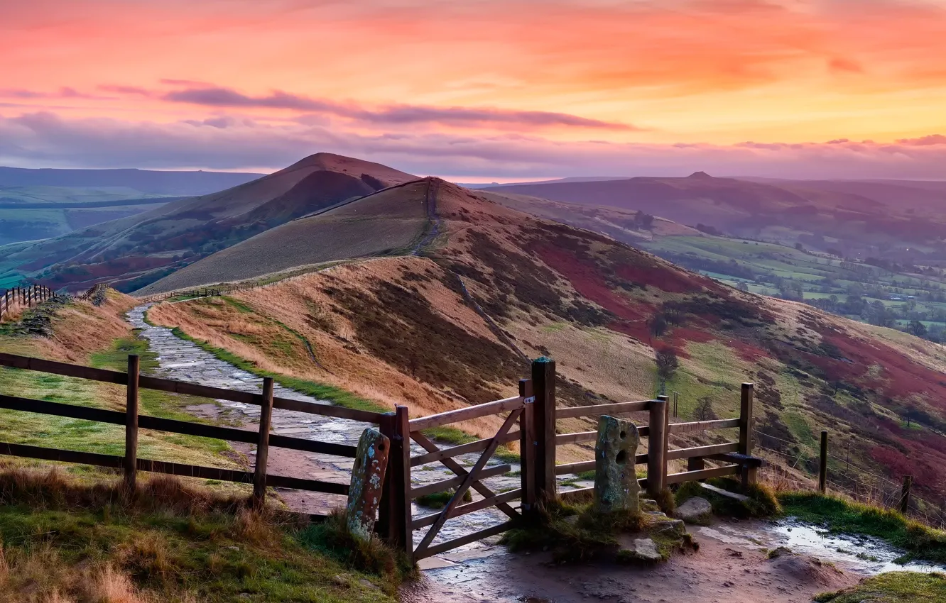 Фото обои холмы, Англия, England, Peak District
