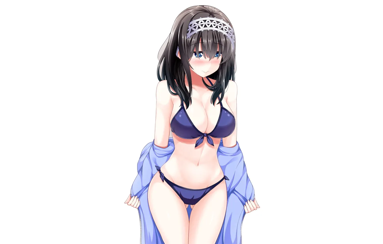Фото обои girl, sexy, cleavage, long hair, boobs, anime, blue eyes, beautiful