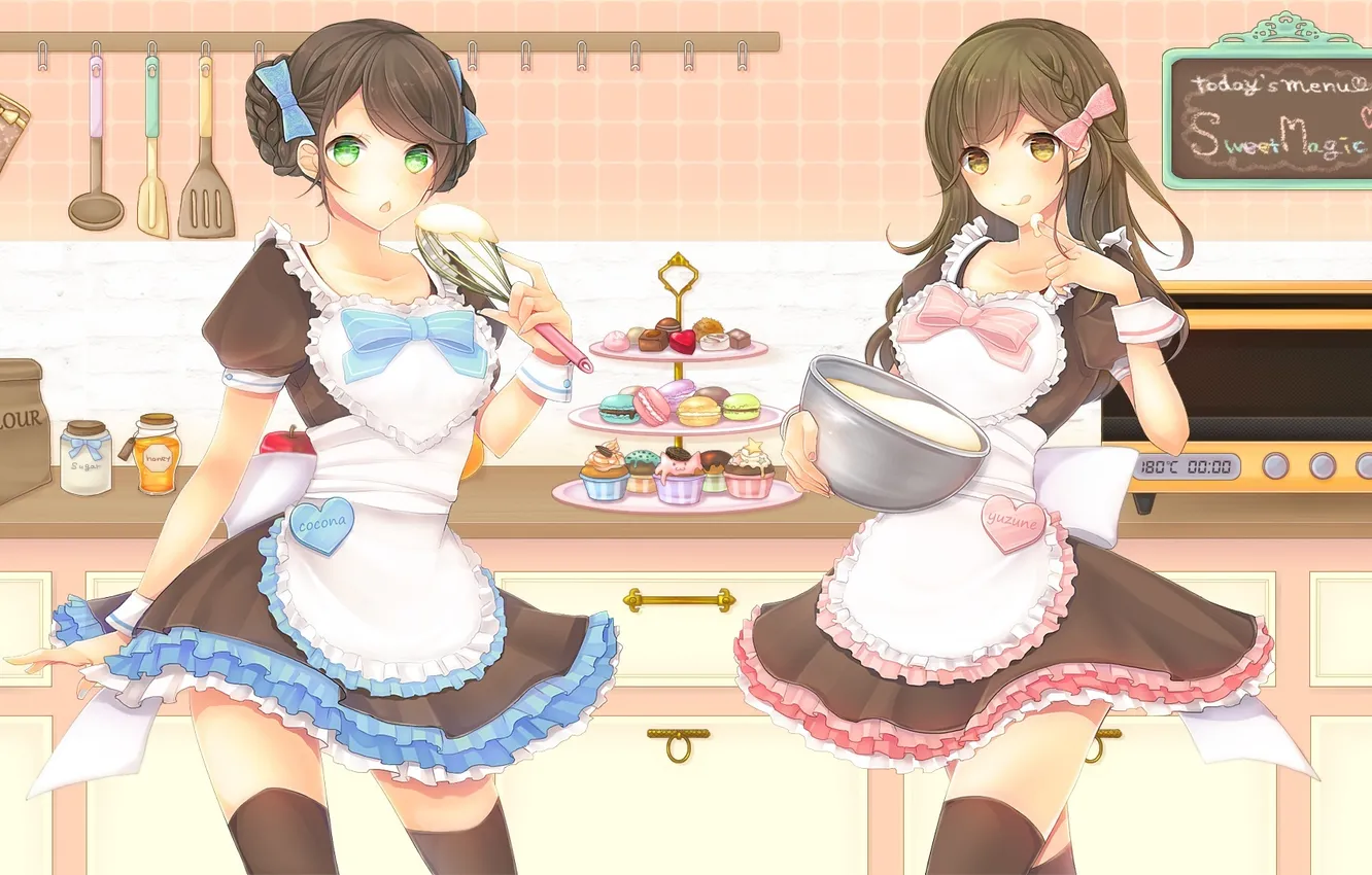Фото обои улыбка, девушки, аниме, печенье, арт, кухня, akatsuki rokino