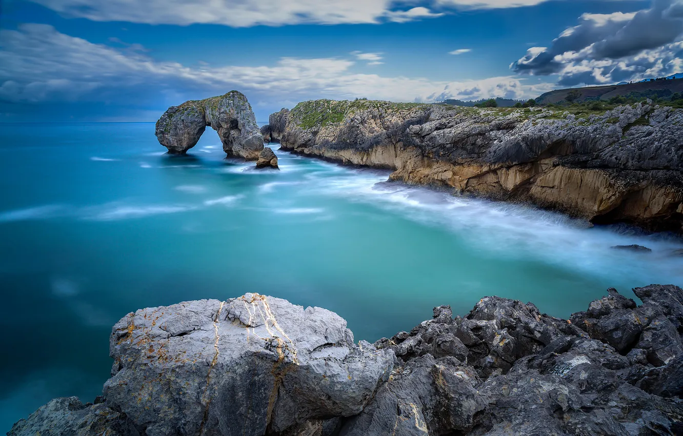 Фото обои море, пейзаж, скалы, Asturias, Castro de las Gaviotas