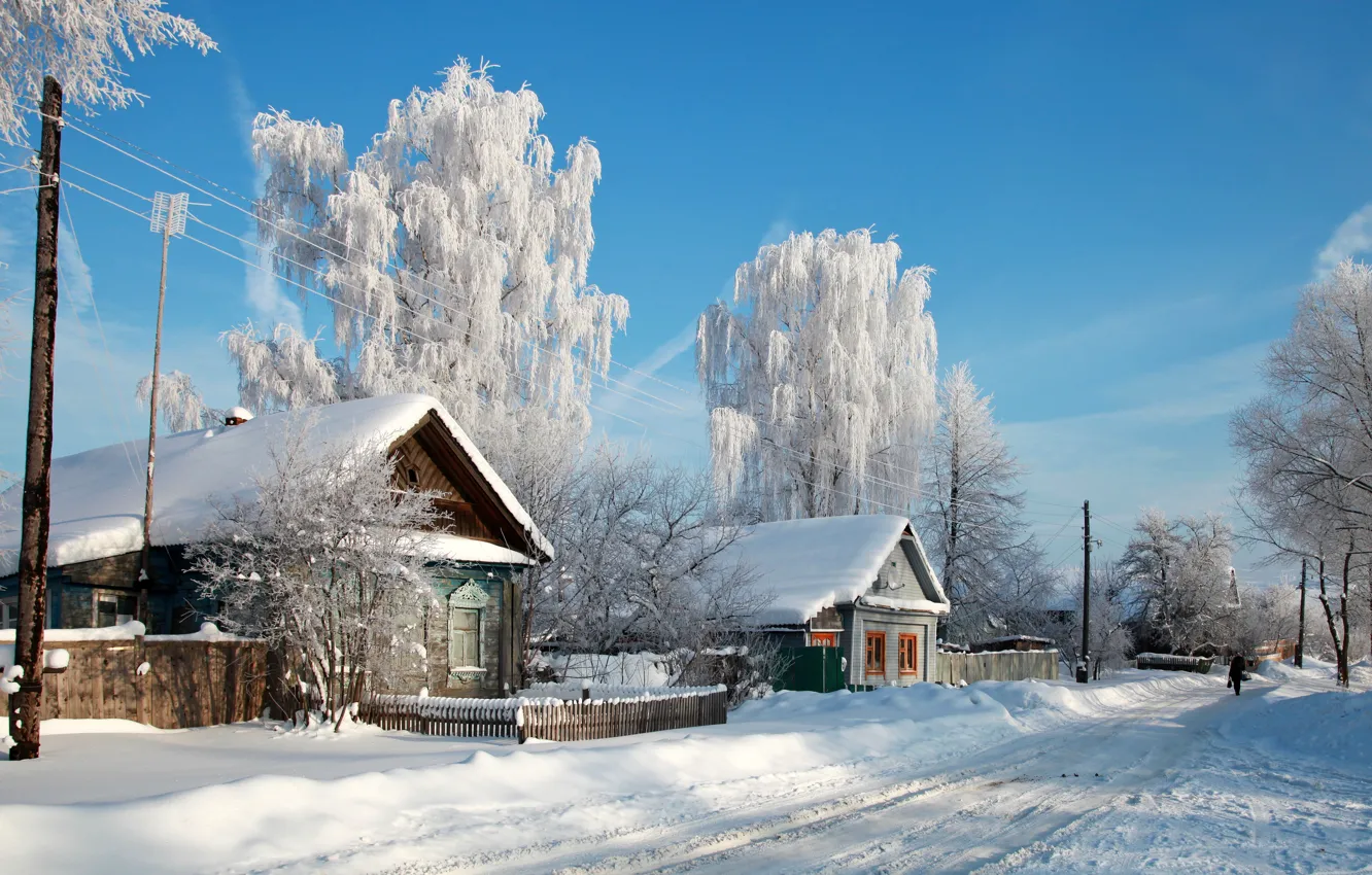 Фото обои снег, деревья, природа, город, фото, дома, деревня, Россия
