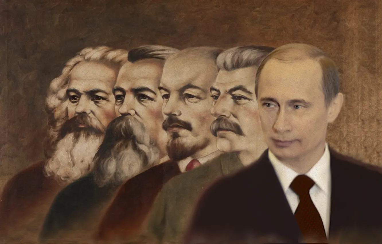 Фото обои живопись, Владимир Путин, Карл Маркс, Иосиф Сталин, Владимир Ильич Ленин, Фридрих Энгельс