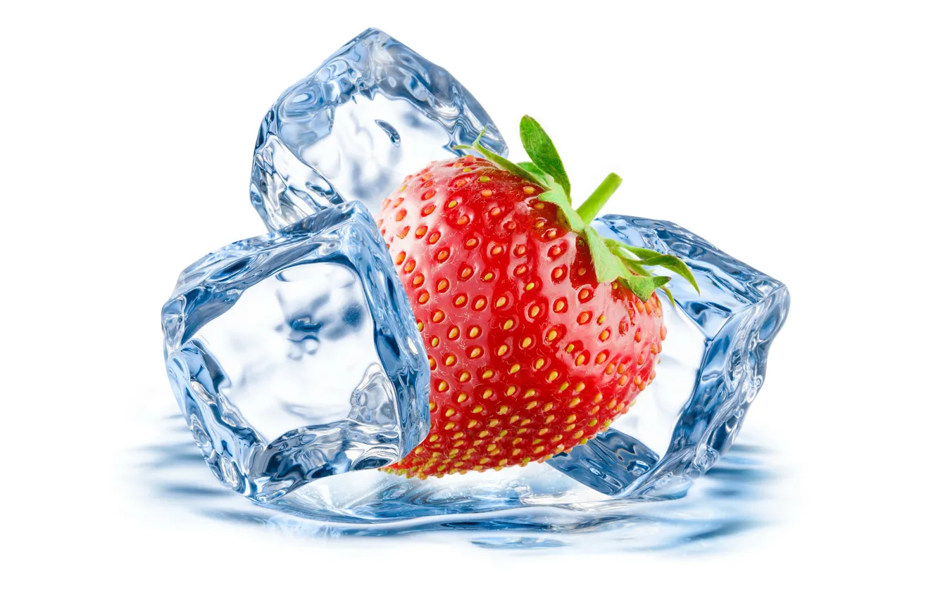 Фото обои лед, капельки, berry, клубника, ягода, ice, drops, strawberry