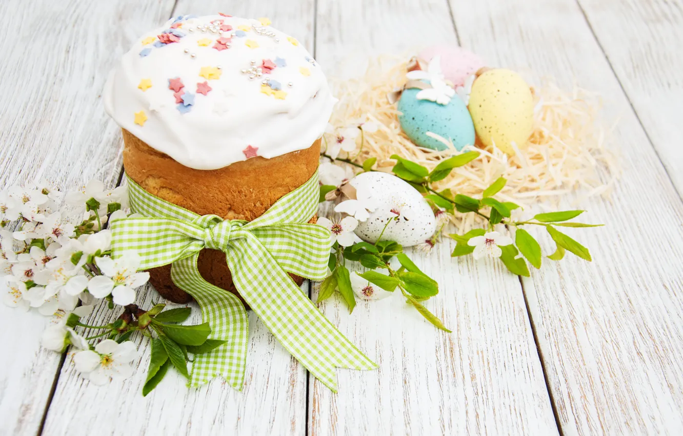 Фото обои цветы, яйца, весна, colorful, Пасха, happy, cake, кулич