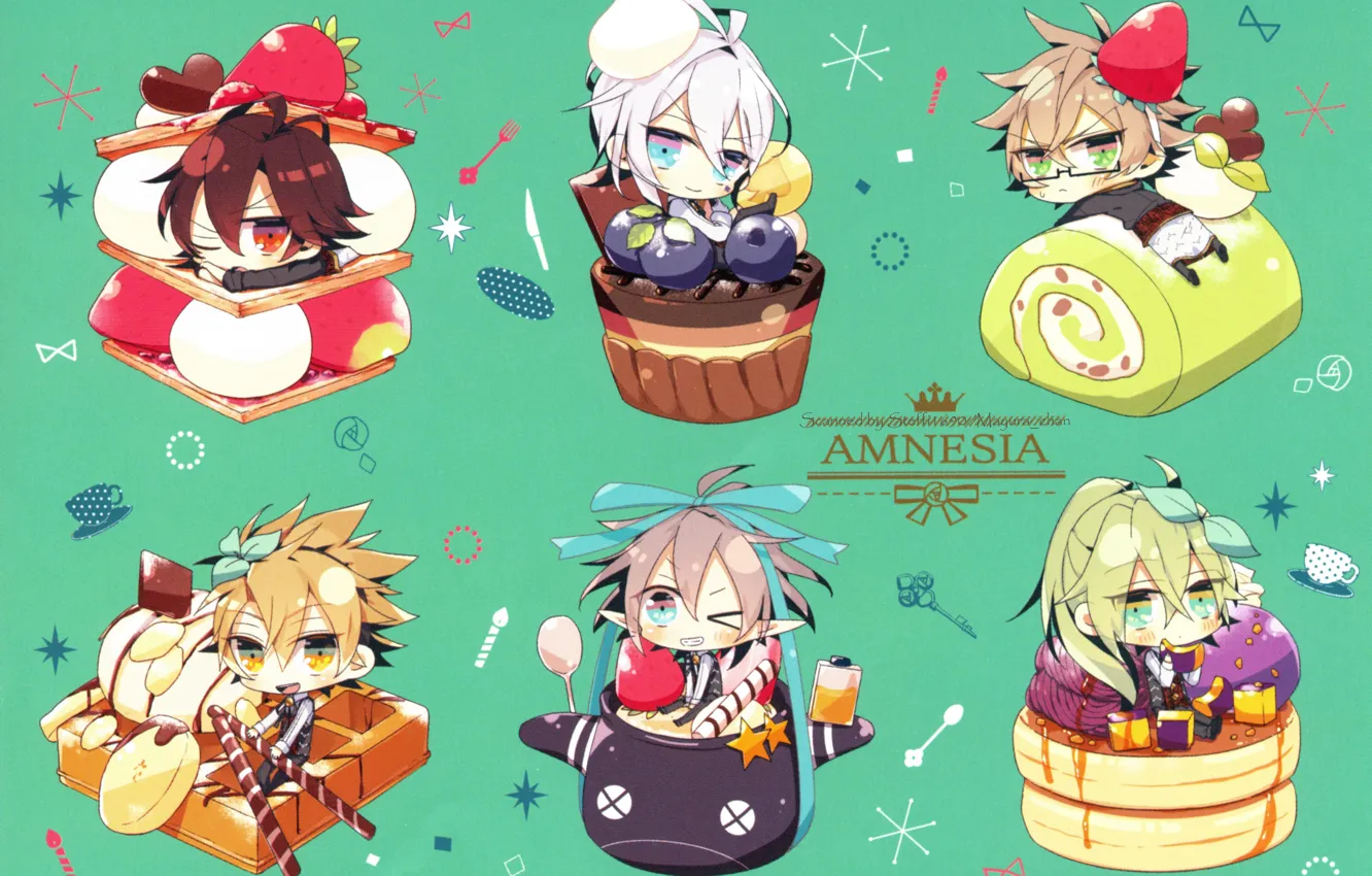 Фото обои ягоды, сладости, парни, пирожные, kent, shin, Amnesia, амнезия