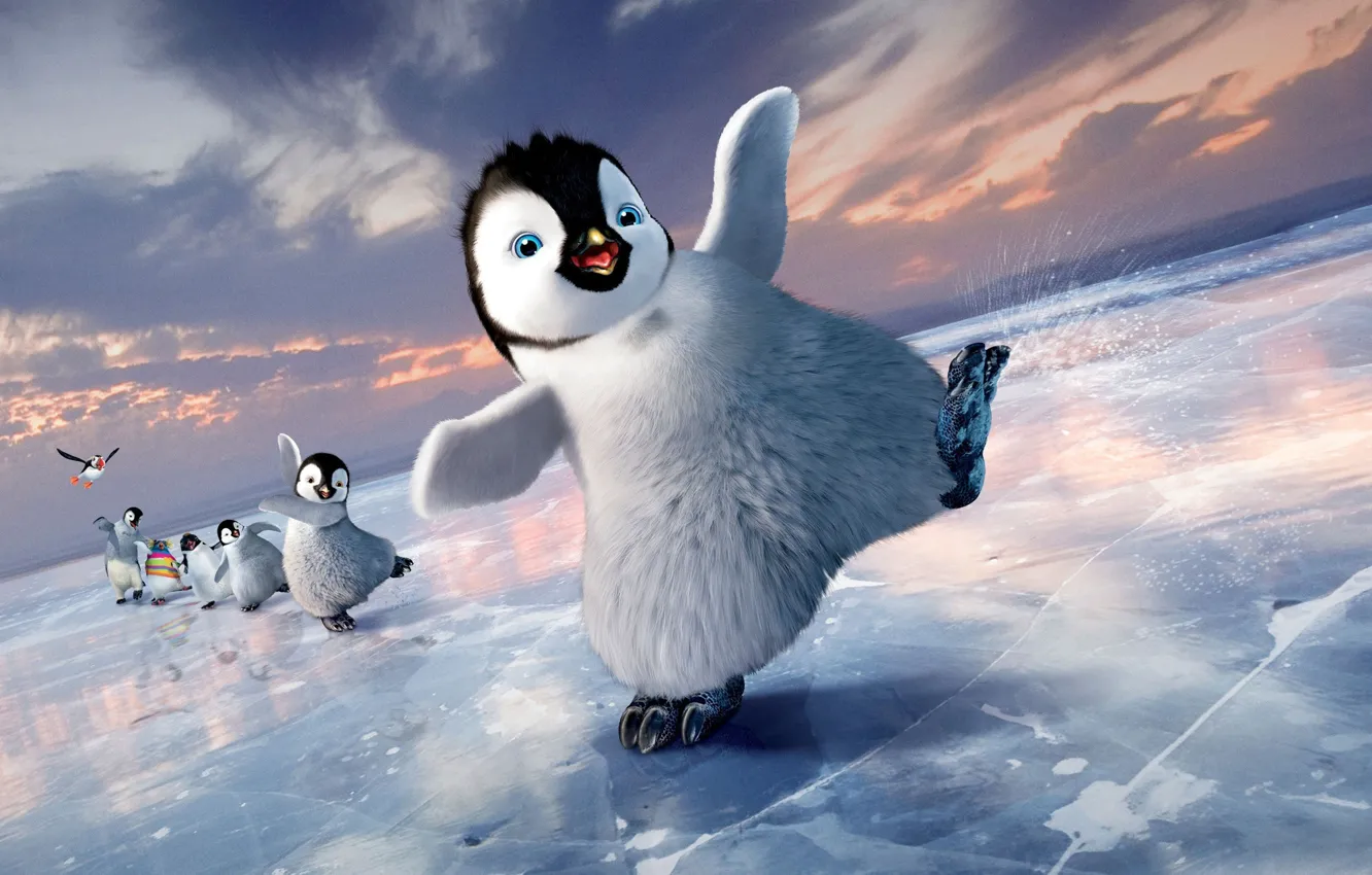 Фото обои лед, мультфильм, пингвины, Делай ноги