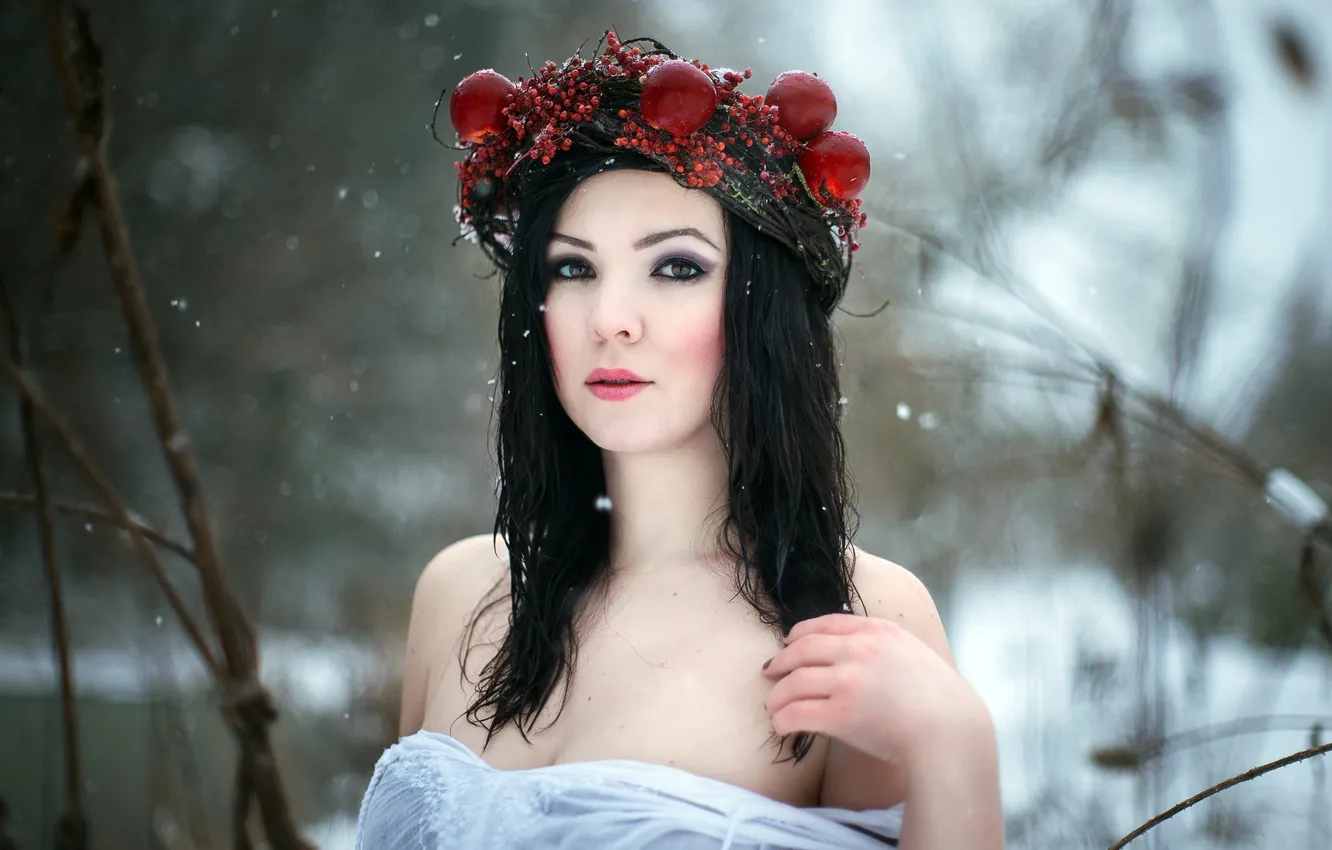 Фото обои зима, девушка, портрет