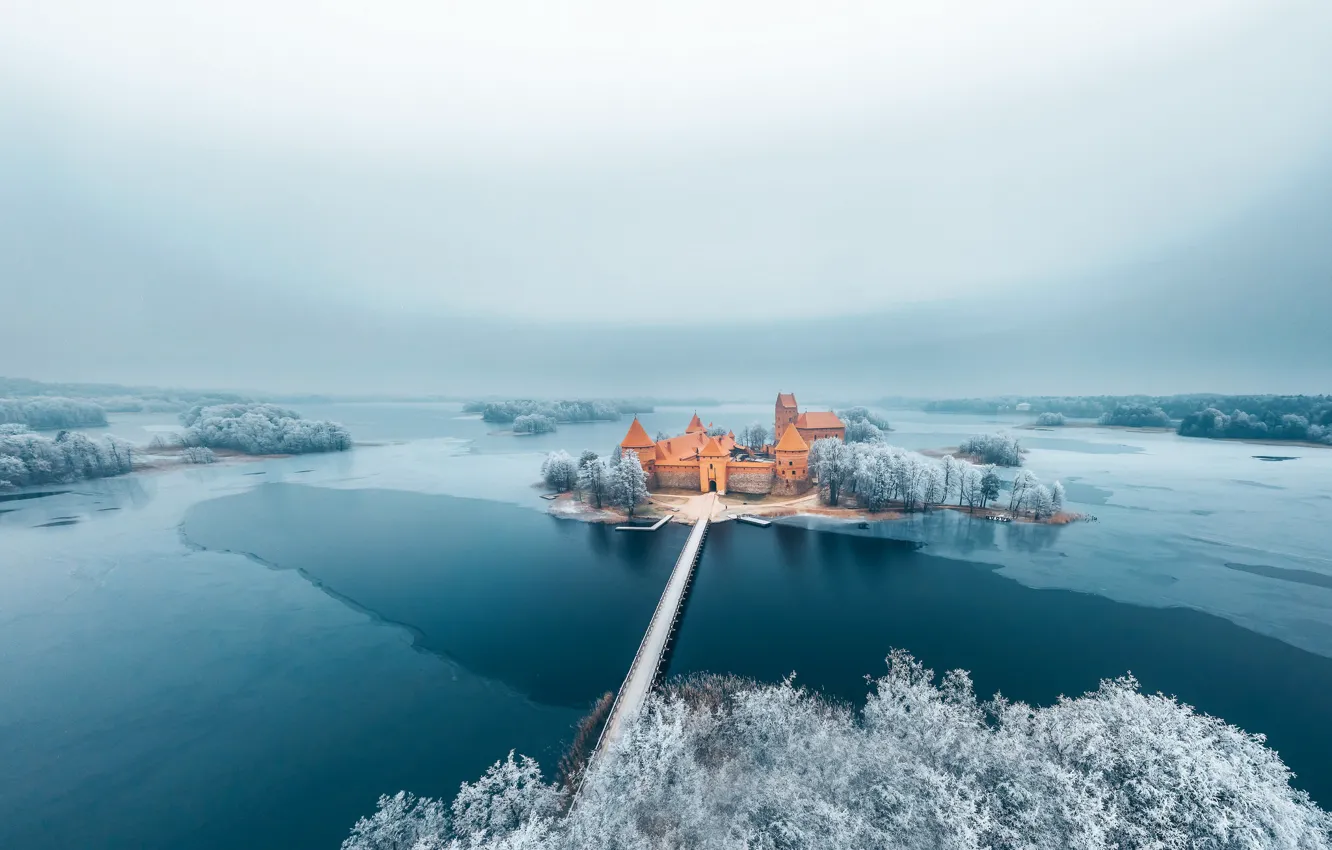 Фото обои Winter, Castle, Trakai, Lithuania