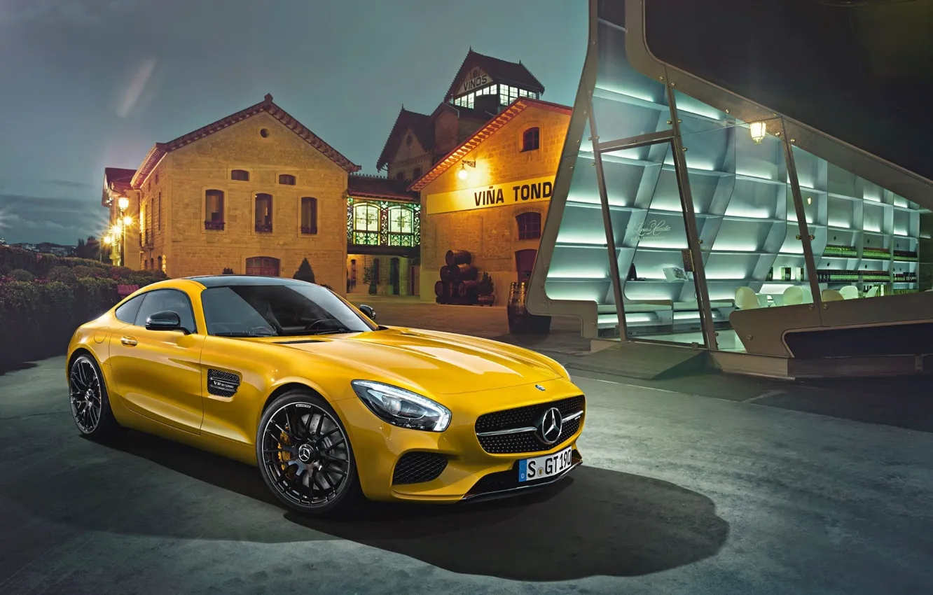 Фото обои Mercedes-Benz, House, Front, AMG, Yellow, Supercar, 2015