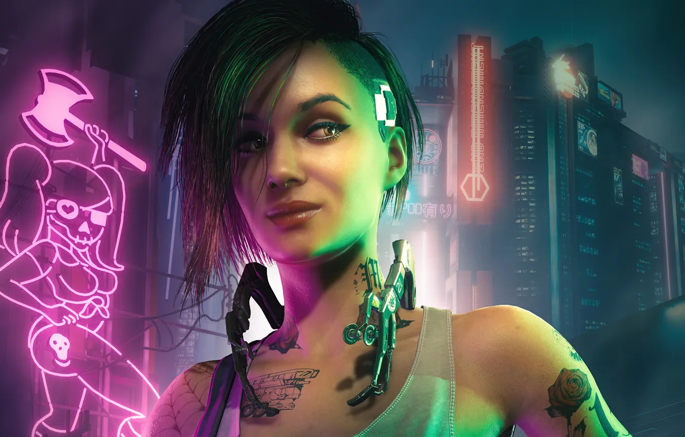 Фото обои улыбка, будущее, игра, технологии, небоскребы, future, game, character