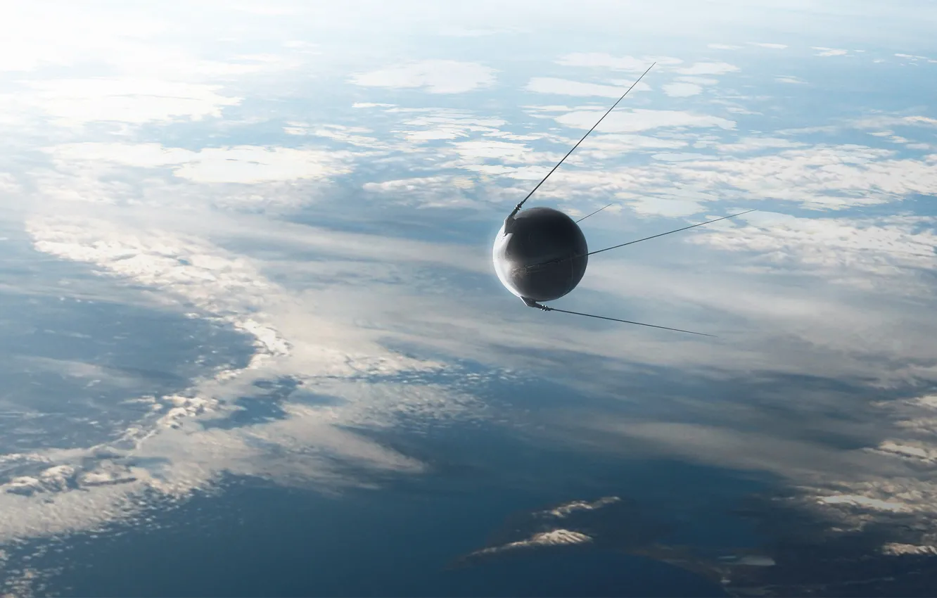 Фото обои облака, поверхность, полёт, аппарат, Sputnik 1