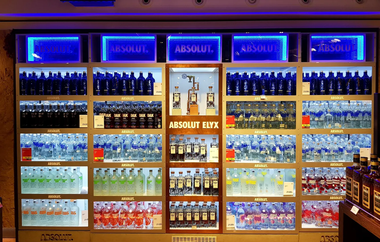 Фото обои цвета, праздник, вкус, алкоголь, бутылки, абсолют, водка, duty free