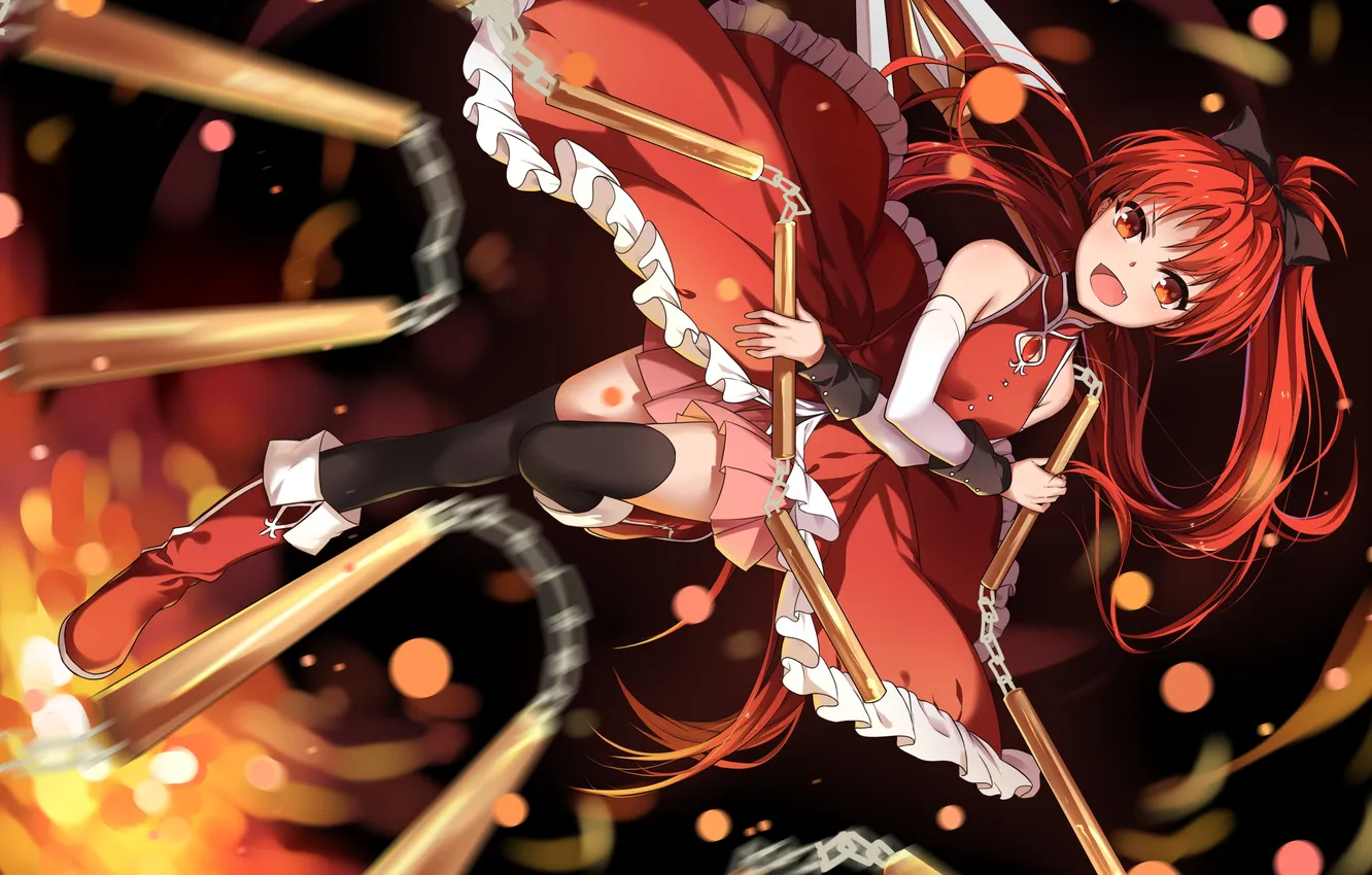 Фото обои девушка, оружие, аниме, арт, mahou shoujo madoka magica, sakura kyouko, девочка-волшебница мадока, transistor