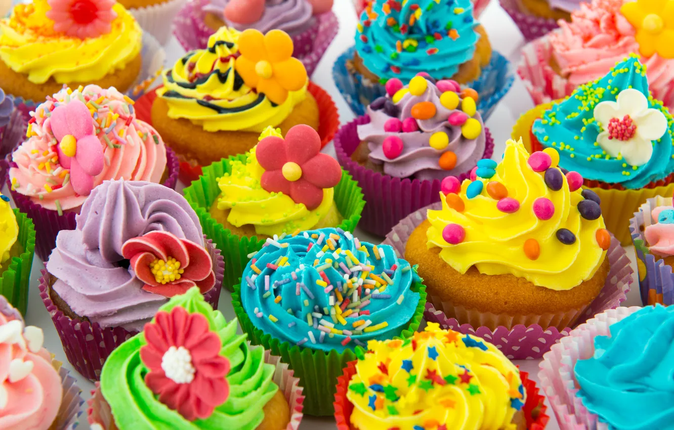 Фото обои colorful, десерт, выпечка, сладкое, кексы, dessert, cupcakes