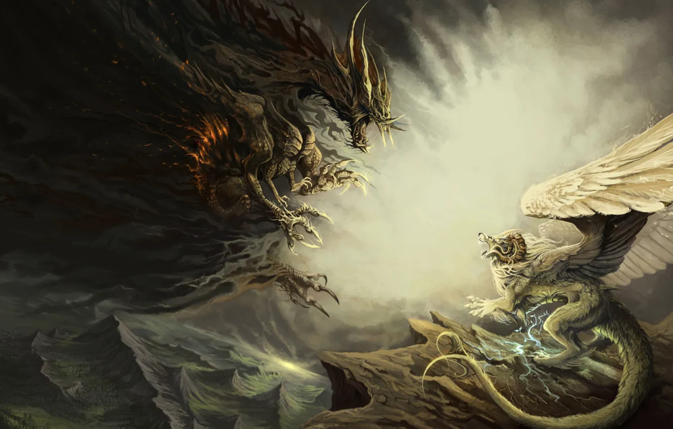 Фото обои дракон, чудовище, схватка, Peril of Guarding . by Alector Fencer