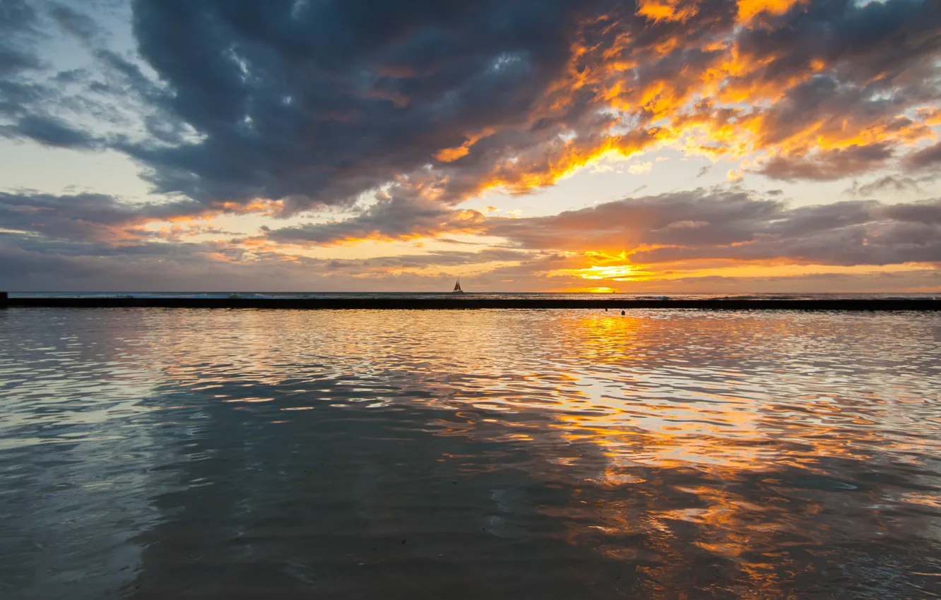 Фото обои море, закат, Гавайи, sea, Hawaii, sunset