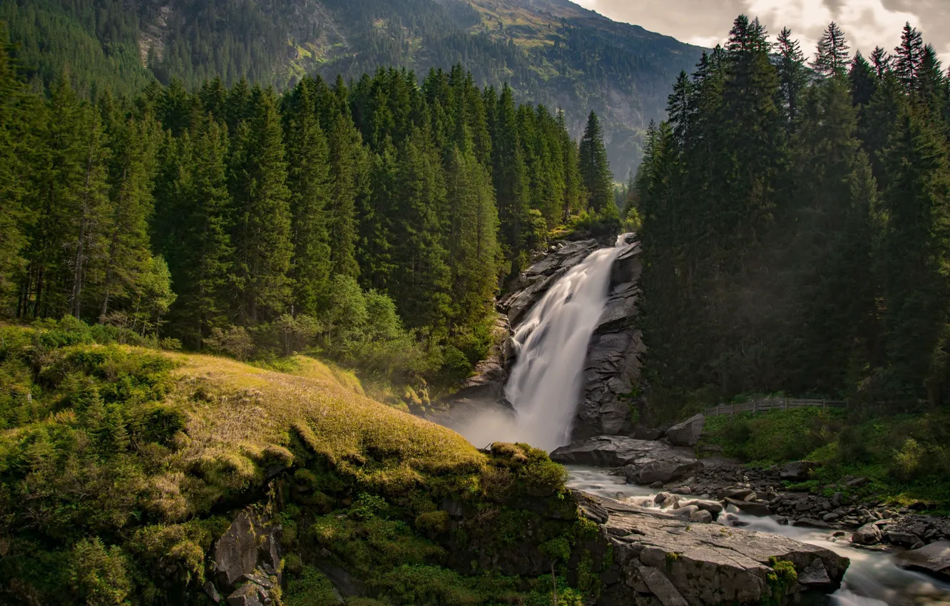 Фото обои лес, пейзаж, природа, река, водопад, красота