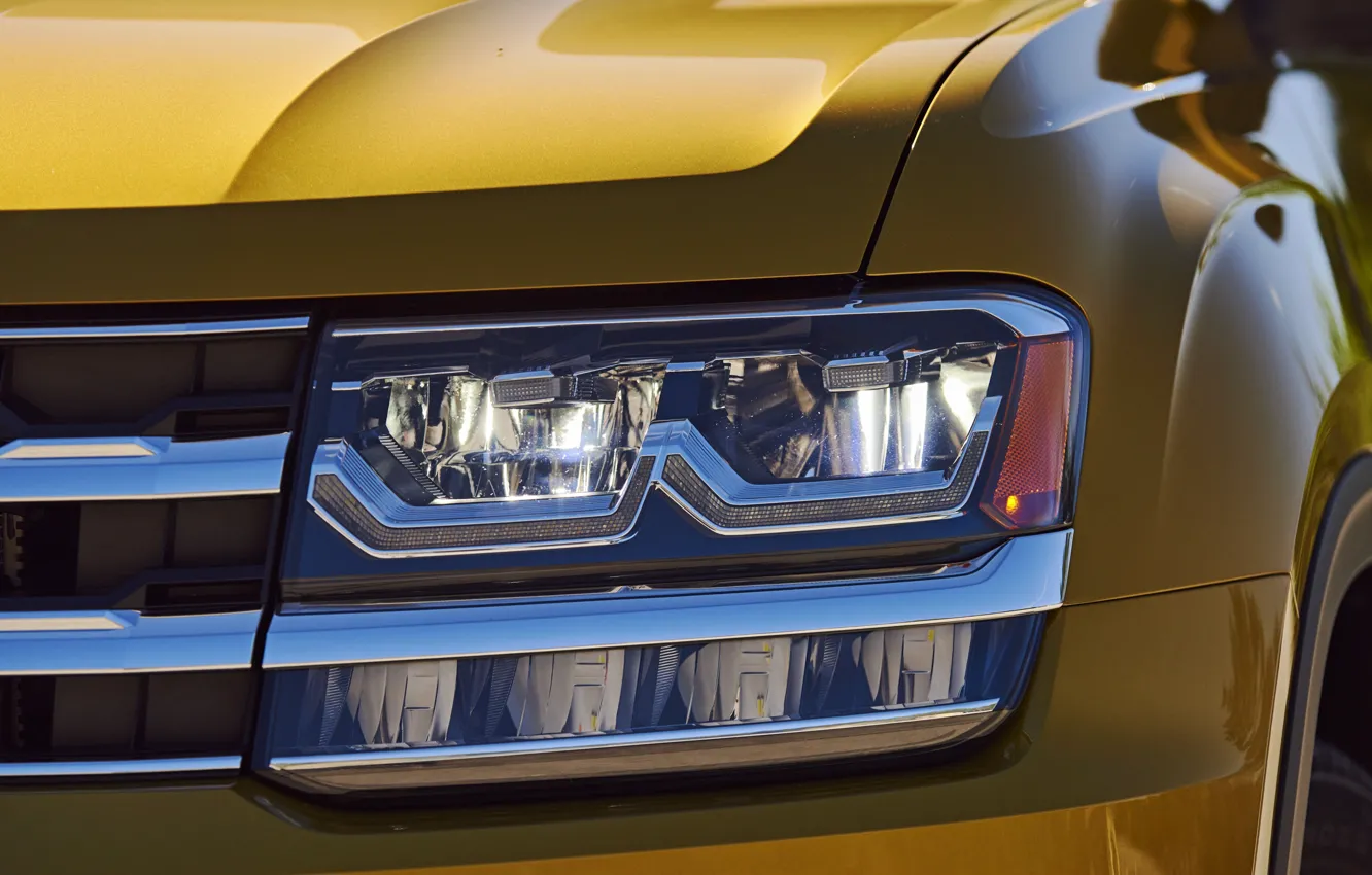 Фото обои жёлтый, фара, Volkswagen, решётка, Atlas, 2017