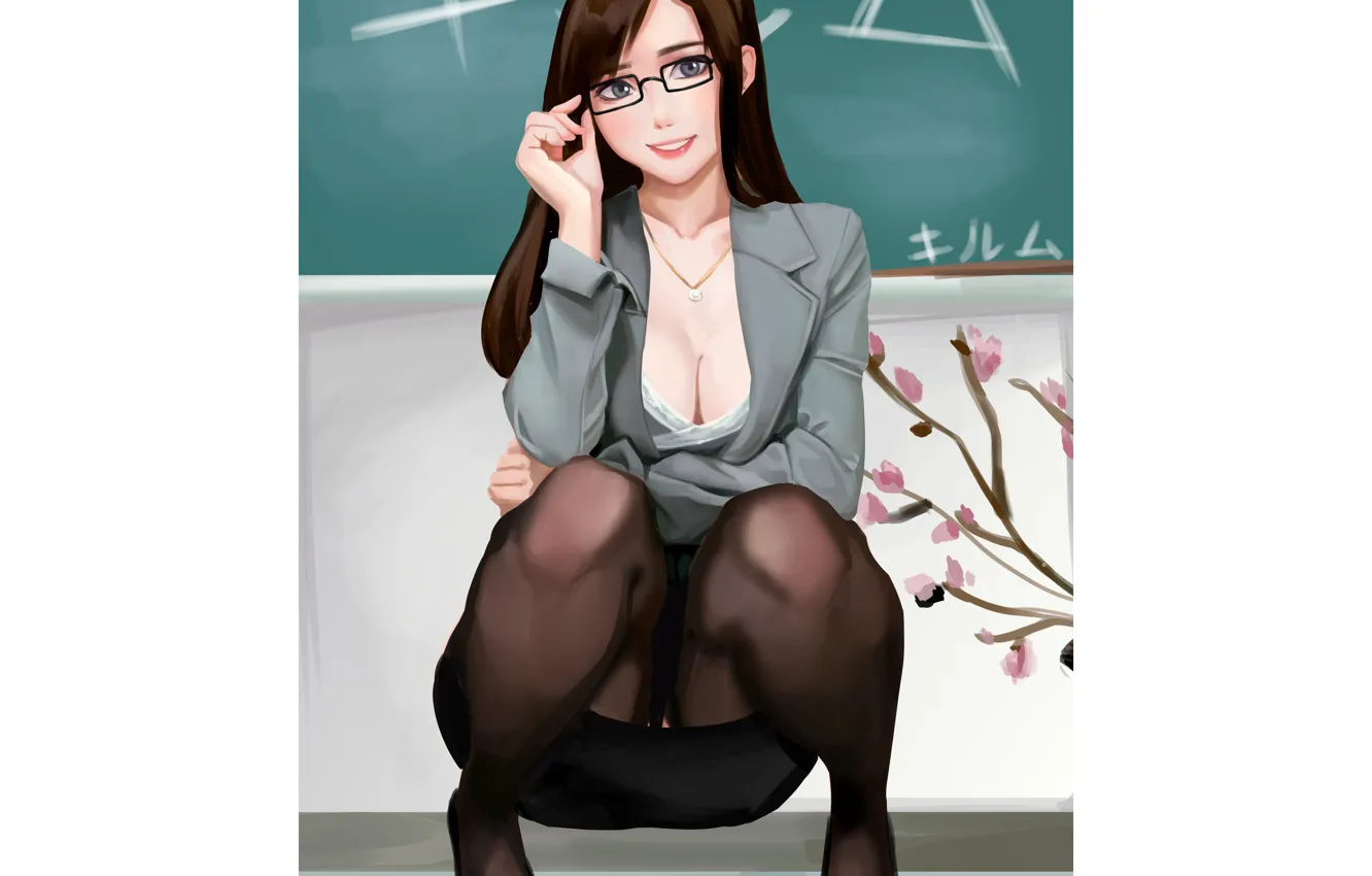 Фото обои chalkboard, teacher, anime girl, classroom