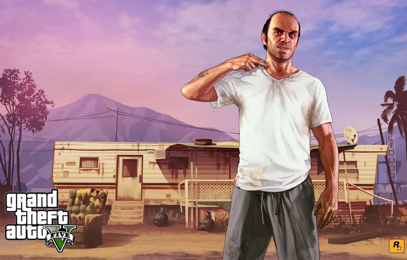 Фото обои мужик, наркоман, Grand Theft Auto V, gta5, бандин, Тревор Филлипс