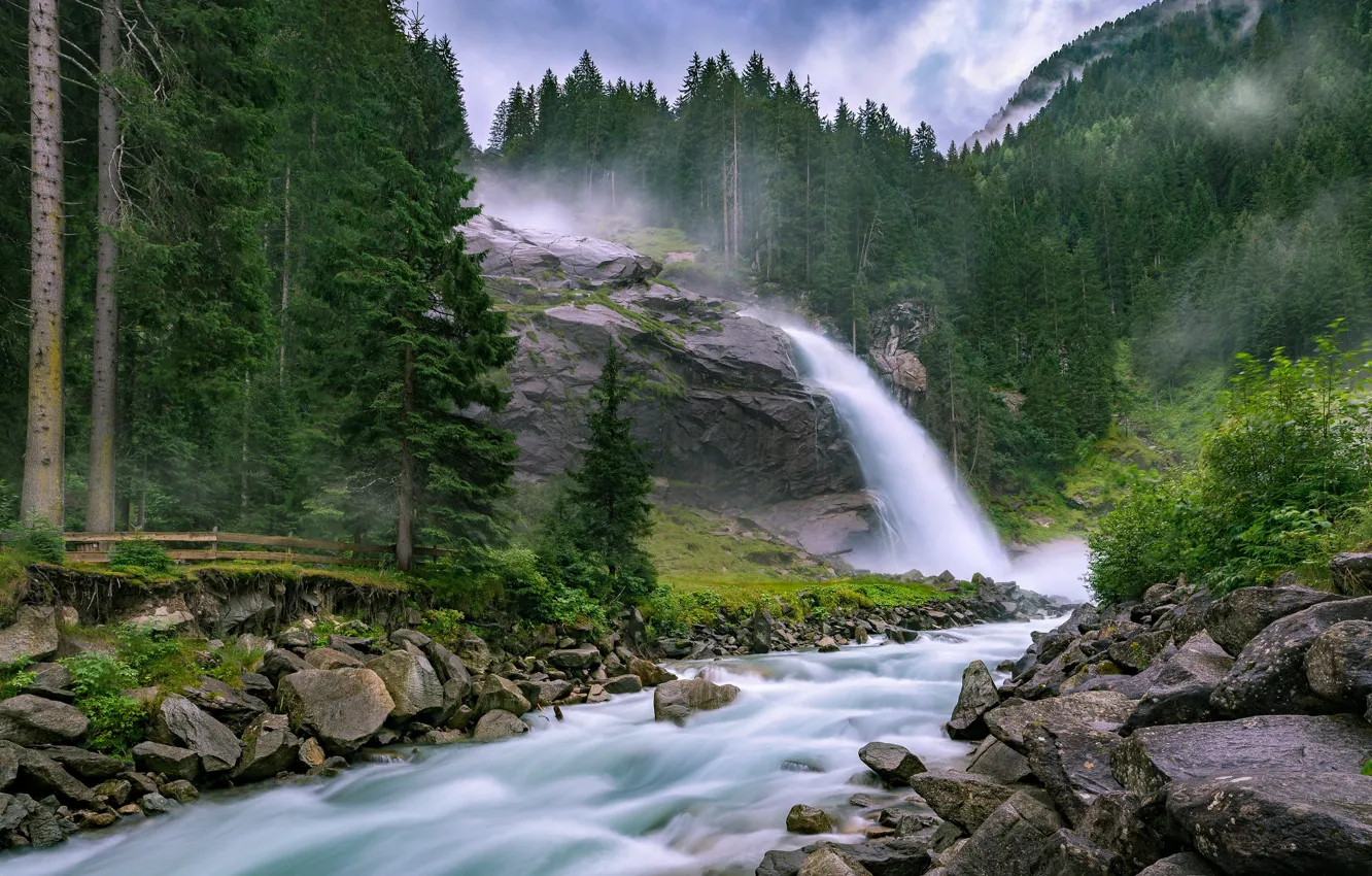 Фото обои лес, скала, река, камни, водопад, поток, Австрия, Austria