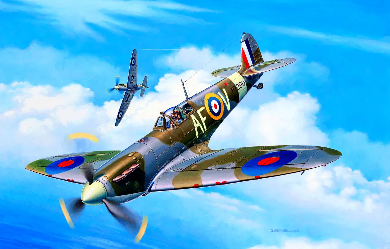 Фото обои истребитель, Великобритания, Supermarine Spitfire, 8x7.69-мм пулемётов Browning, Spitfire Mk.IIa, Двигатель Rolls-Royce Merlin XII