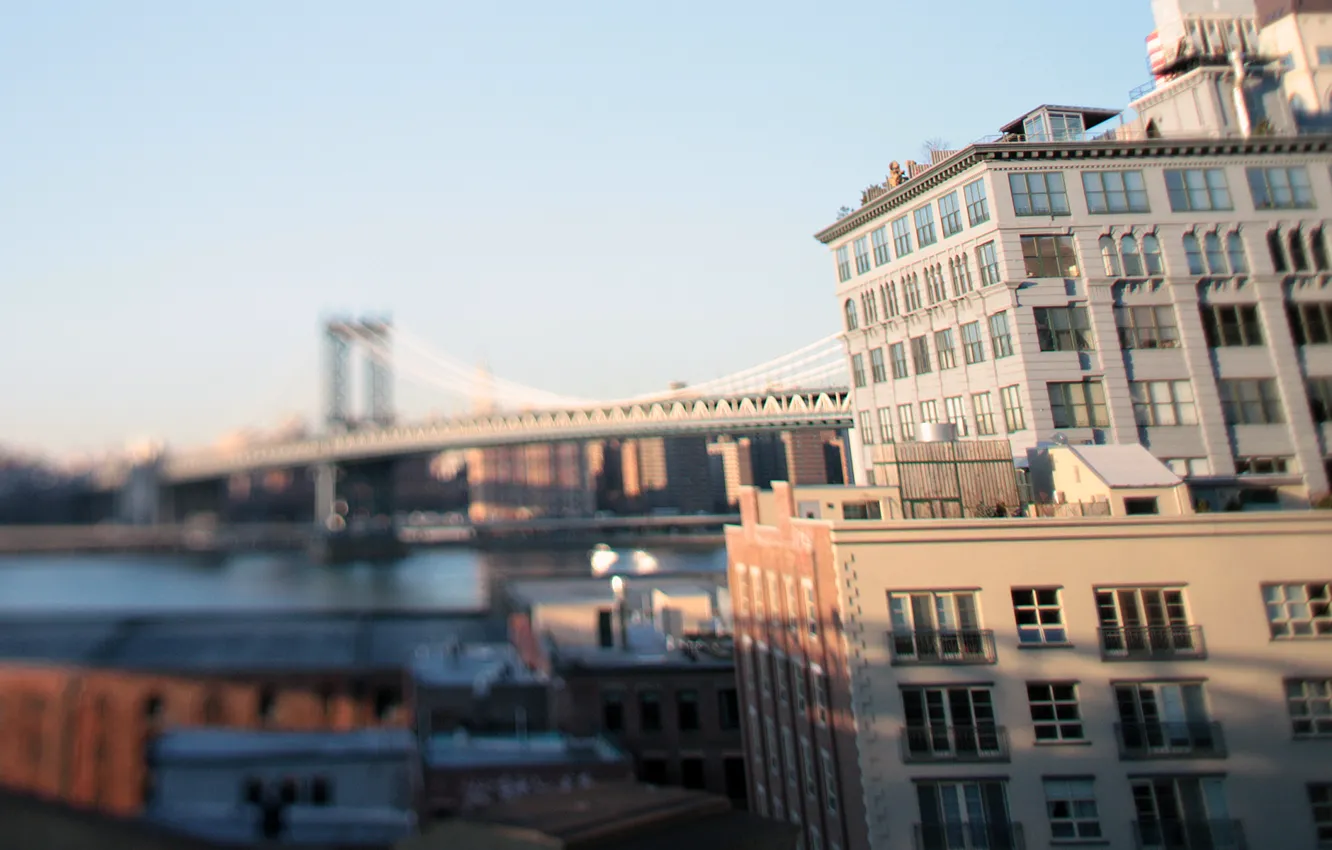 Фото обои Нью-Йорк, Бруклинский мост, Tilt-Shift