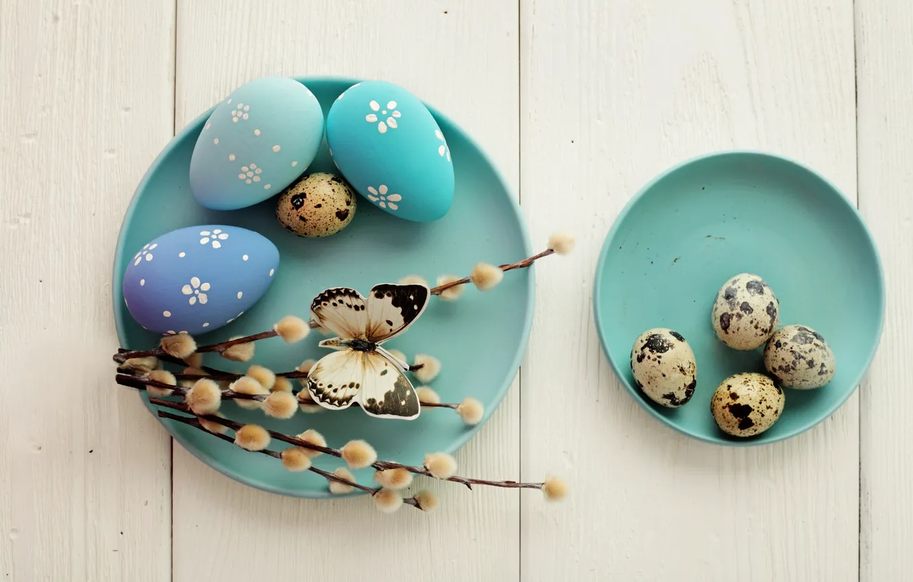Фото обои Пасха, яйца крашенные, wood, верба, spring, Easter, eggs, decoration