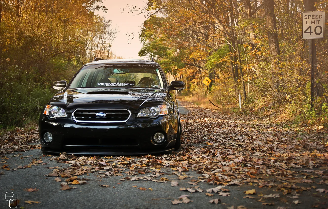 Фото обои осень, Subaru, black, субару, stance, Outback