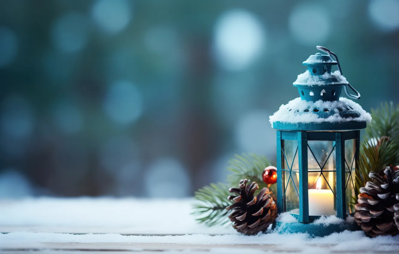 Фото обои зима, снег, ночь, Рождество, фонарь, Новый год, Christmas, night