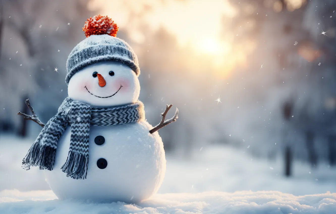 Фото обои зима, снег, Рождество, Новый год, снеговик, Christmas, winter, snow
