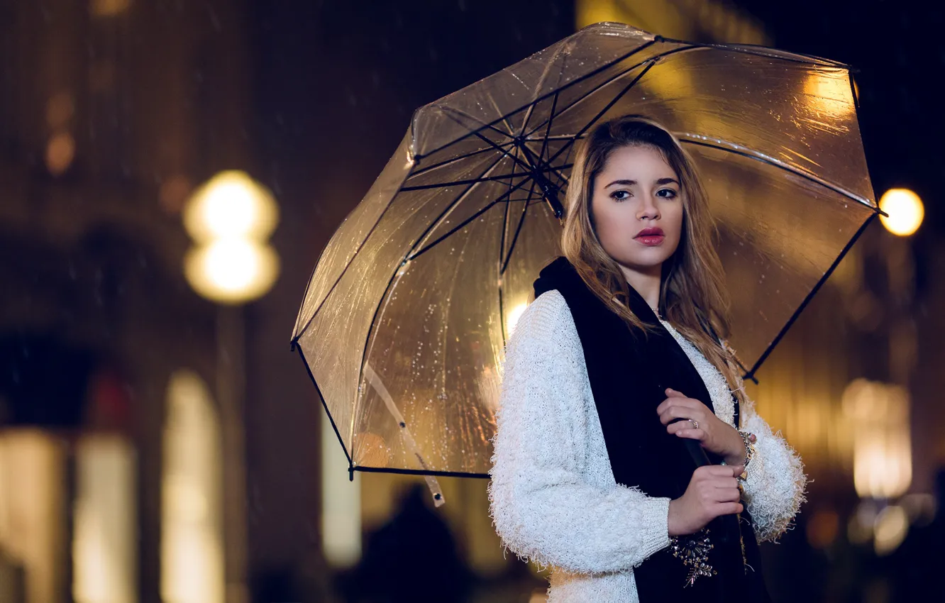 Фото обои ночь, дождь, зонт, On a rainy night