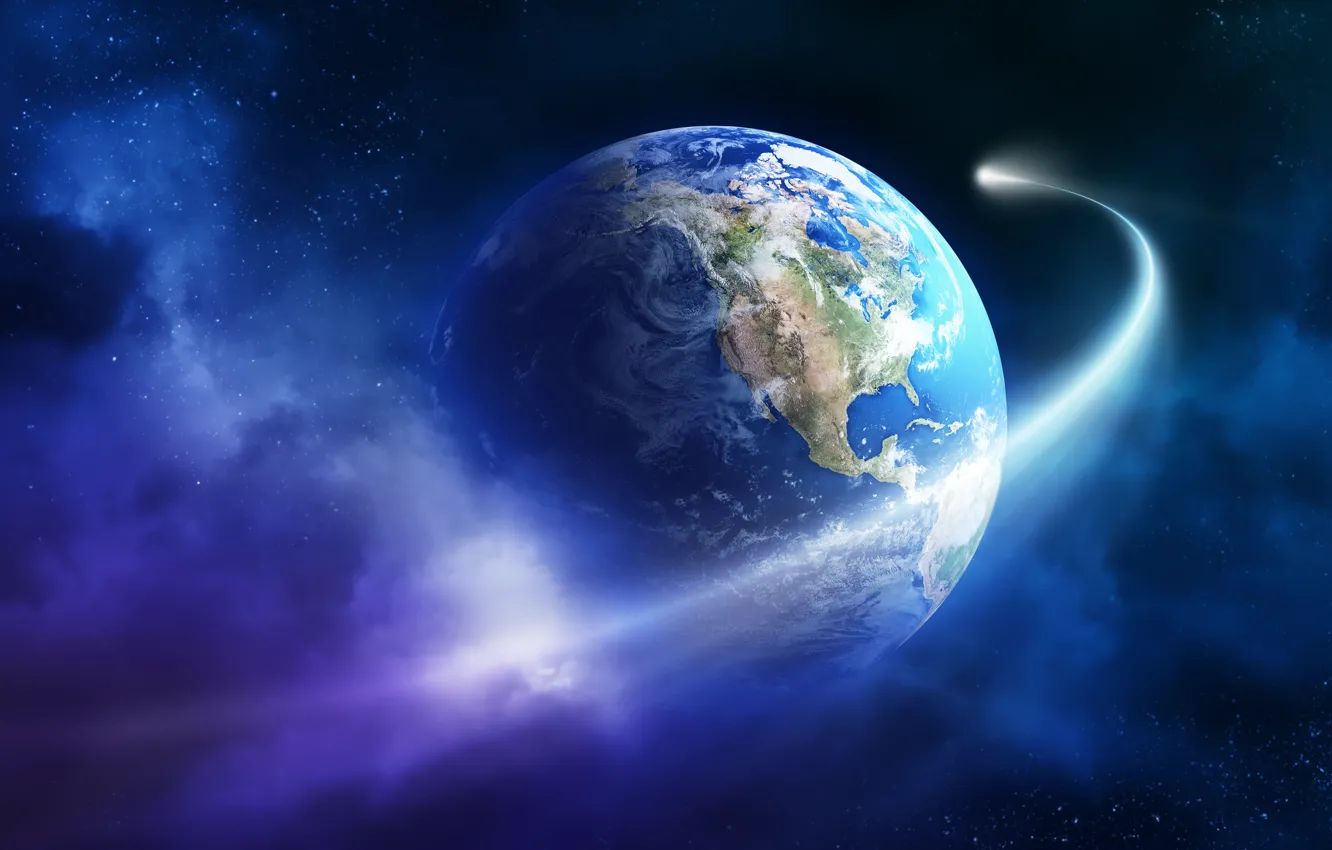 Фото обои Earth, planet, asteroid, Sci Fi