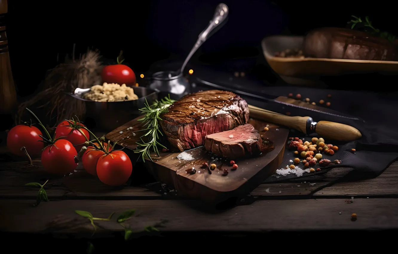 Фото обои wallpaper, food, tomatoes, meat, rosemary, Main Course