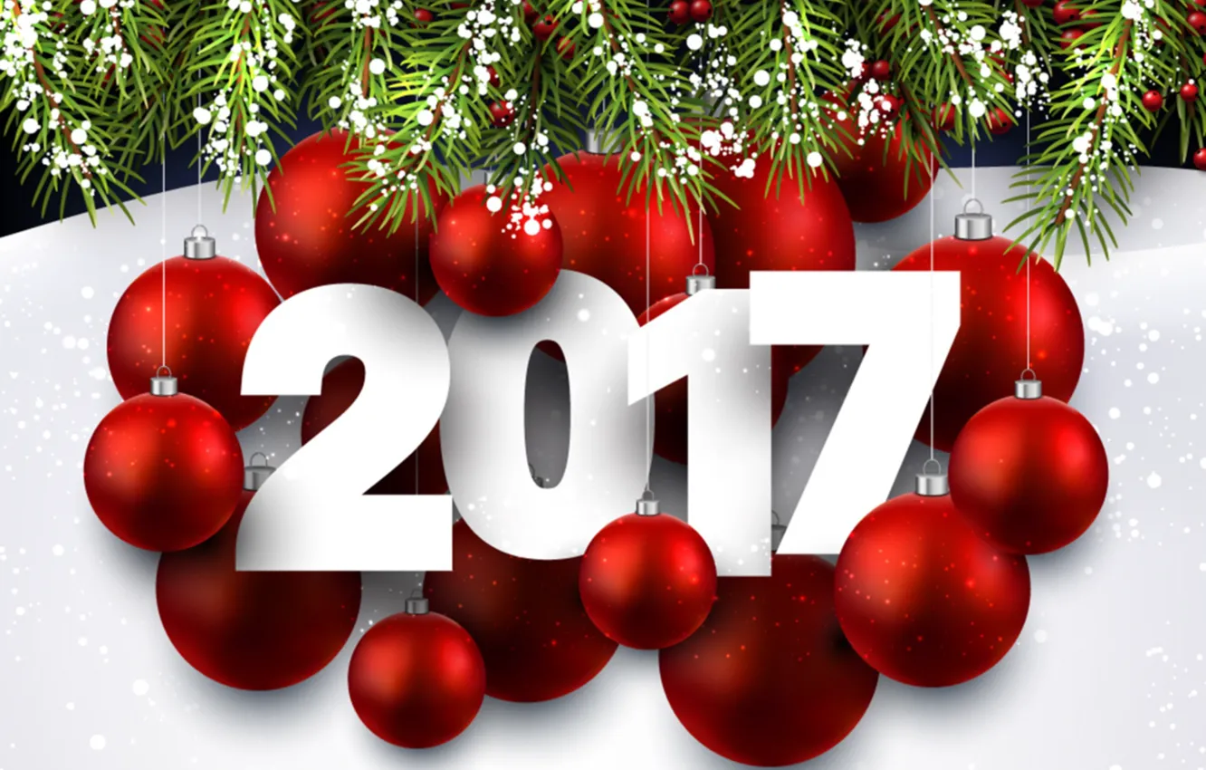 Фото обои шары, Новый Год, new year, happy, decoration, 2017, holiday celebration